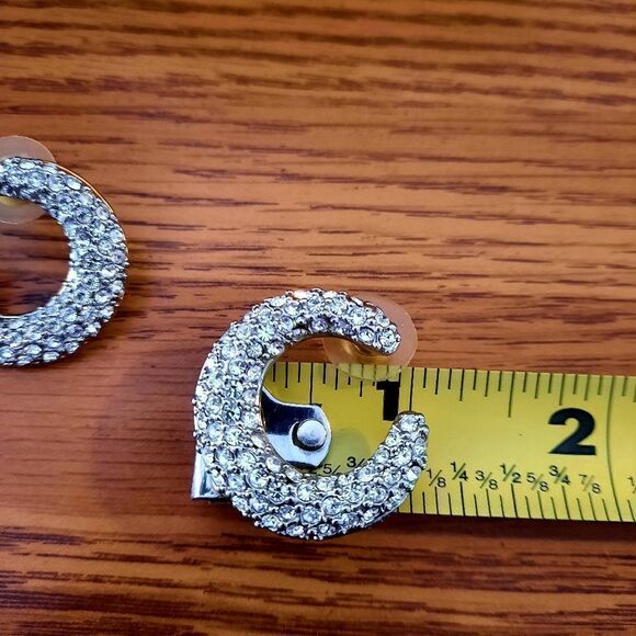 VINTAGE Pave Crystal Pushback Hoop Earrings  - Picture 4 of 5